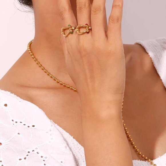 NWT Buckle Ring Sz.8 18K Gold Plated Red Zircon CZ Detail Boho Western - Picture 9 of 10